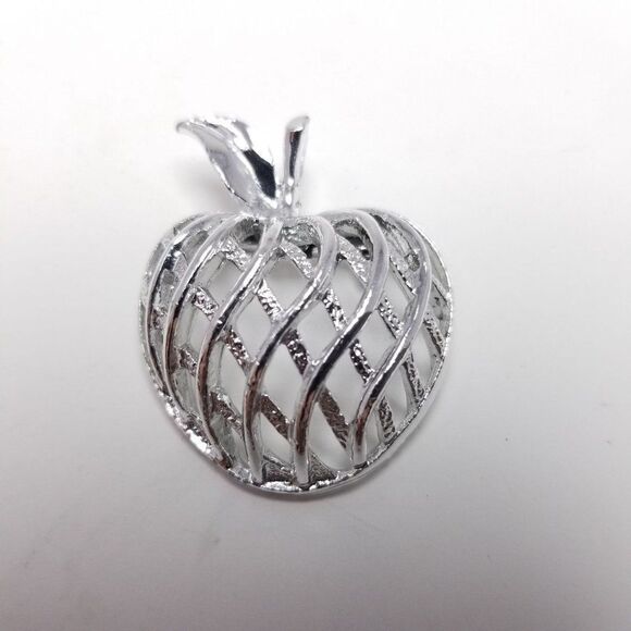 Vintage Gerry's Apple Brooch, Silver Tone, Unique Abstract Design, Retro Estate - Picture 1 of 7